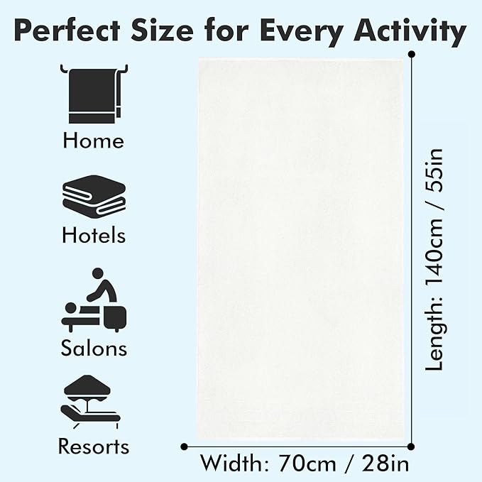 Bath Towels Set of 4 – 100% Cotton White Extra Large Towels for Bathroom, Spa Use (55x28 in) – Super Soft and Quick Dry Large Bath Sheets for Adults