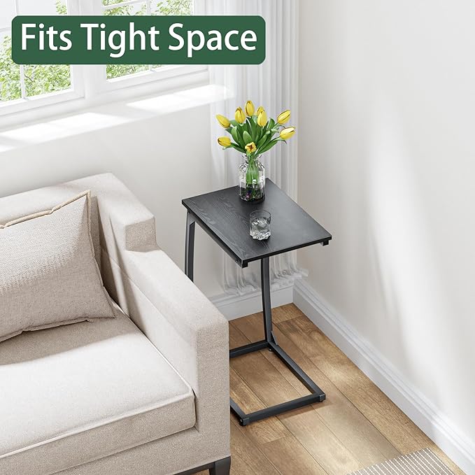 C Shaped End Table Set of 2,Side Table for Couch,Curved Support Legs, Slide Under Couch Table for Sofa, TV Tray Table for Living Room Bedroom(Black)