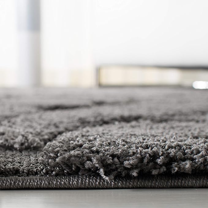 SAFAVIEH Florida Shag Collection Area Rug - 4' Round, Grey, Scroll Design, Non-Shedding & Easy to Clean, High-Low Plush Pile, Ideal for Living Room, Bedroom, Dining Space (SG455-8013)