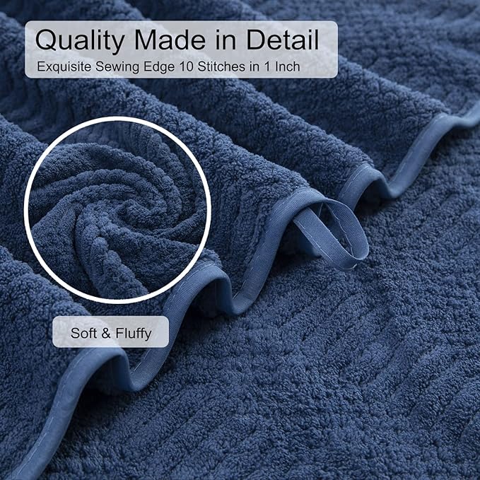 Oliven 8 Pcs Navy Oversized Bath Sheet Set-2 Large Bath Towel Sheets,2 Hand Towels,4 Washcloths 600GSM Soft Highly Absorbent Quick Dry Beach Chair Towels Woven Towel for Bathroom Hotel and Spa