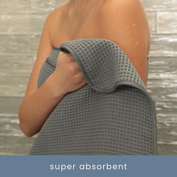 S&T INC. Aura Microfiber Waffle Bath Towels, 4 Pack, Quick-Dry, Ultra Absorbent, Lightweight Towels for Bathroom, Gym, Travel and Beach, 30 inches x 60 inches, 420GSM, Grey