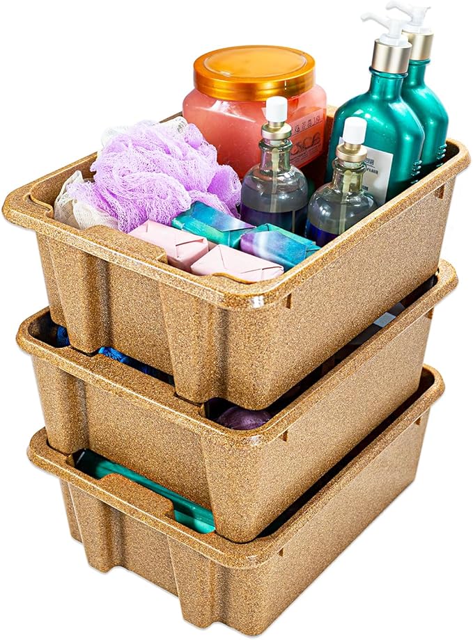 Best Kept Cupboard Organizers And Storage | Plastic Tray Wood-Like Texture| Bathroom Essentials | Skincare Organizer | Facial Care Product Storage Bin | Light Brown 3-Piece Organizer Set