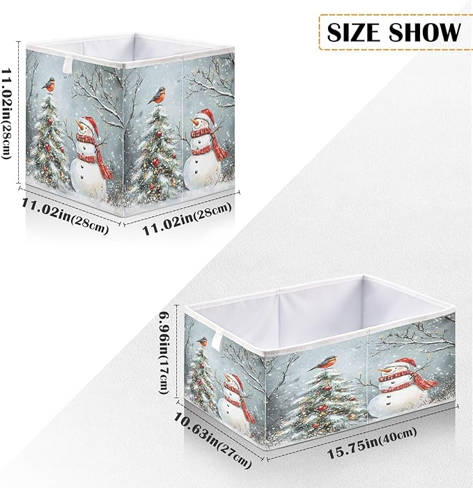 Bolaz Snowman and Christmas Tree Closet Organizers Storage Cubes Storage Bins Shelf Baskets Containers for Home Room Office,Square