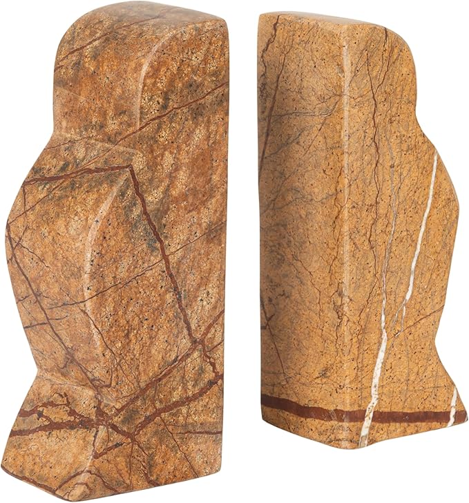 Creative Co-Op Decorative Marble Wave Bookends, Forest Brown