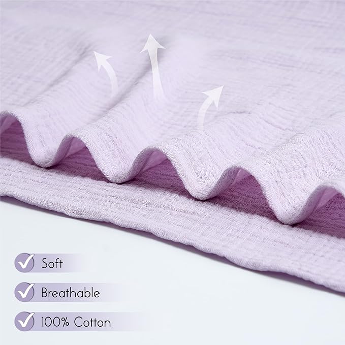 Meracorallo Muslin Swaddle Blanket, 100% Cotton Receiving Blanket Soft and Breathable Swaddle Wrap for Baby Boys and Girls, Lavender
