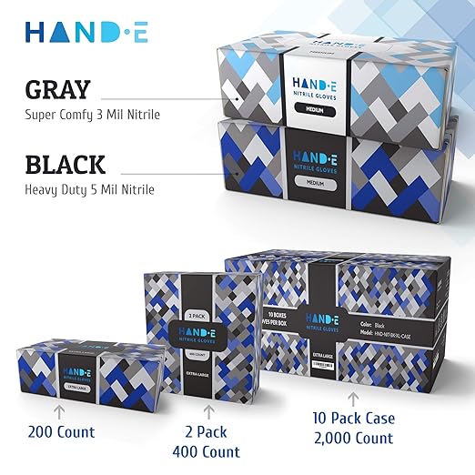 Hand-E Touch Black Nitrile Medical Gloves Disposable Small 100 Count - Latex Free, Extra Thick 5 Mil Surgical Medical Exam Gloves, Powder Free