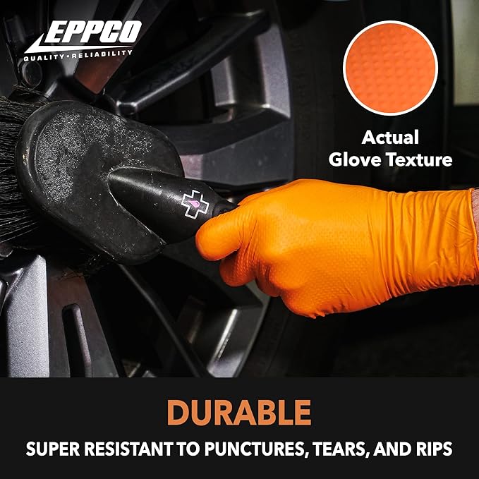 EPPCO TigerGrip 8-Mil Nitrile Glove Disposable Powder, Latex Free Textured Superior Grip Orange Gloves, XXL, Box of 90