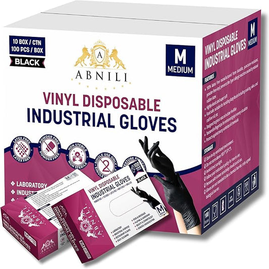 Black Disposable Gloves, Black Vinyl Gloves, 4.5-Mil, Latex Free, Powder Free for Cooking, Cleaning & Food Prep