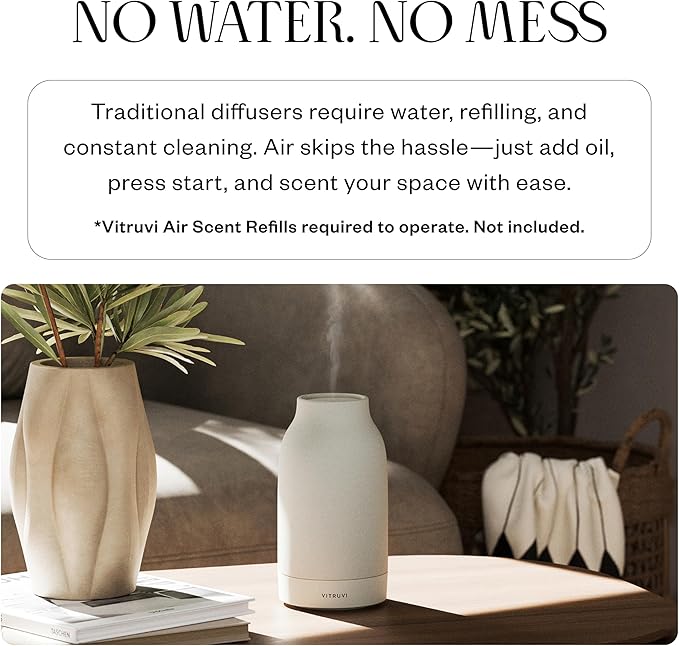 Vitruvi Air Waterless Diffuser for Home, 1500 Sq Ft Coverage | Diffusers for Home, Oil Diffuser, Housewarming Gift, Ceramic Finish, 5 Adjustable Scent Strengths | Vanilla