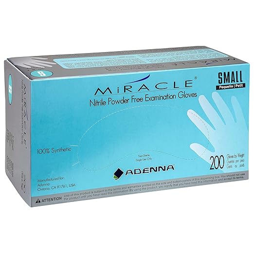 Adenna Miracle 4 mil Powder-Free Nitrile Exam Gloves, Medical Grade, Blue, Small, Box of 200