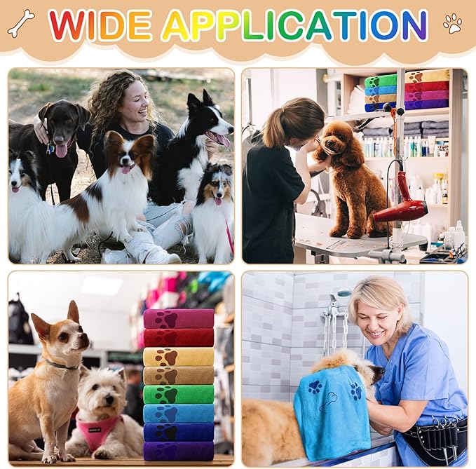 8 Pcs Dog Towels for Drying Dogs Cats Pet Towels Bulk Puppy Microfiber Quick Drying Paw Bath Bathing Supplies Absorbent for Medium Pets(Bright Color,40 x 24 Inch)