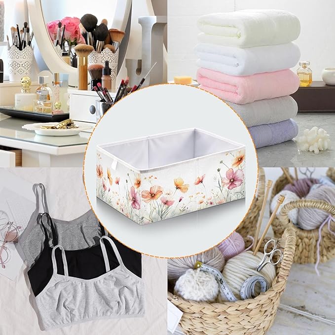 Bolaz Flowers on White Background Closet Organizers Storage Cubes Storage Bins Shelf Baskets Containers for Home Room Office,Rectangle