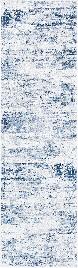 SAFAVIEH Amelia Collection Runner Rug - 2'2" x 12', Ivory & Navy, Modern Abstract Design, Non-Shedding & Easy Care, Ideal for High Traffic Areas in Living Room, Bedroom (ALA700B)
