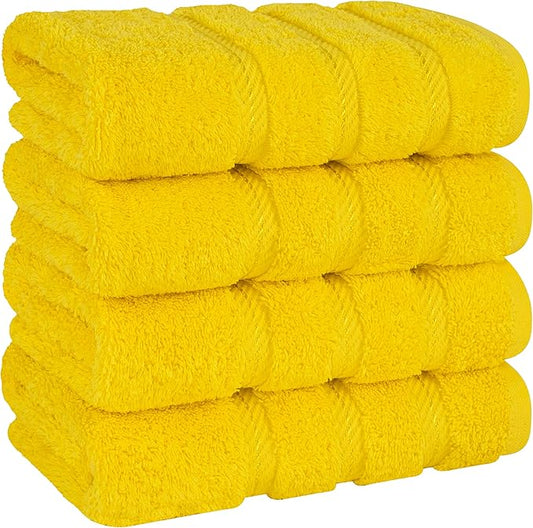 American Soft Linen Luxury Hand Towels for Bathroom, 600 GSM Heawy Weight 16x28 Size 100% Cotton Turkish 4 Piece Hand Face Towel Set, Yellow Hand Towels