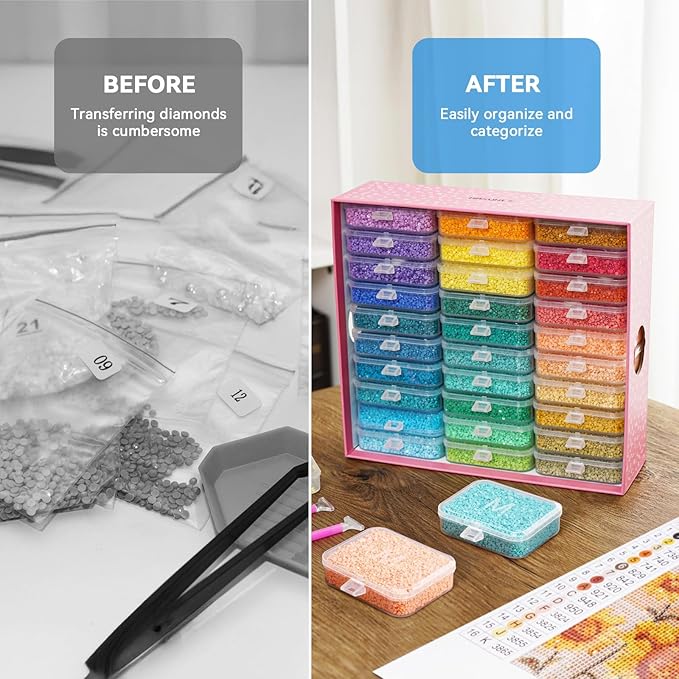50pcs Diamond Painting Trays with Lids - Thickened Diamond Art Storage Containers, Stackable Diamond Art Trays, Painting Organizer Accessories for 5D Art Beads Storage & Line-Up