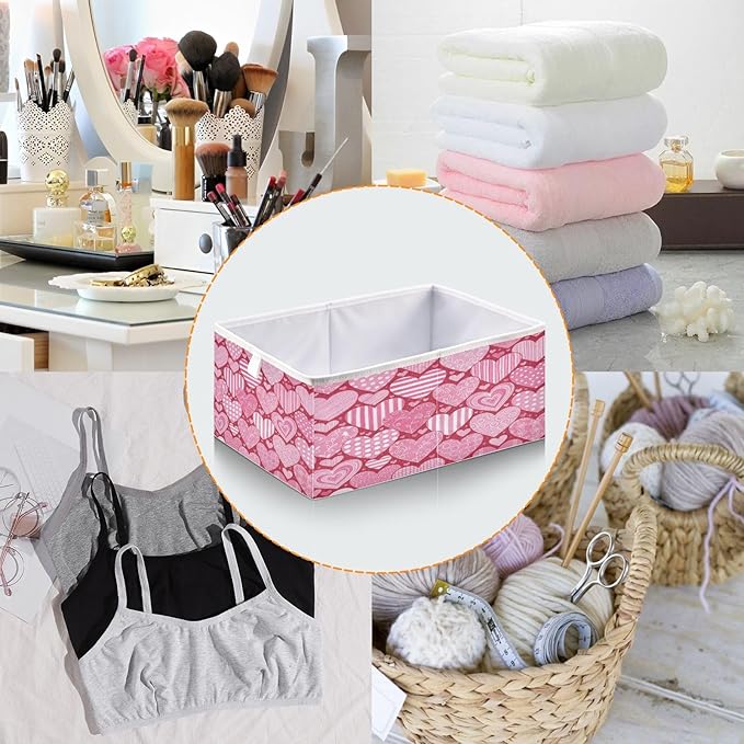 Bolaz Valentine's Day Different Hearts Closet Organizers Storage Cubes Storage Bins Shelf Baskets Containers for Home Room Office,Rectangle