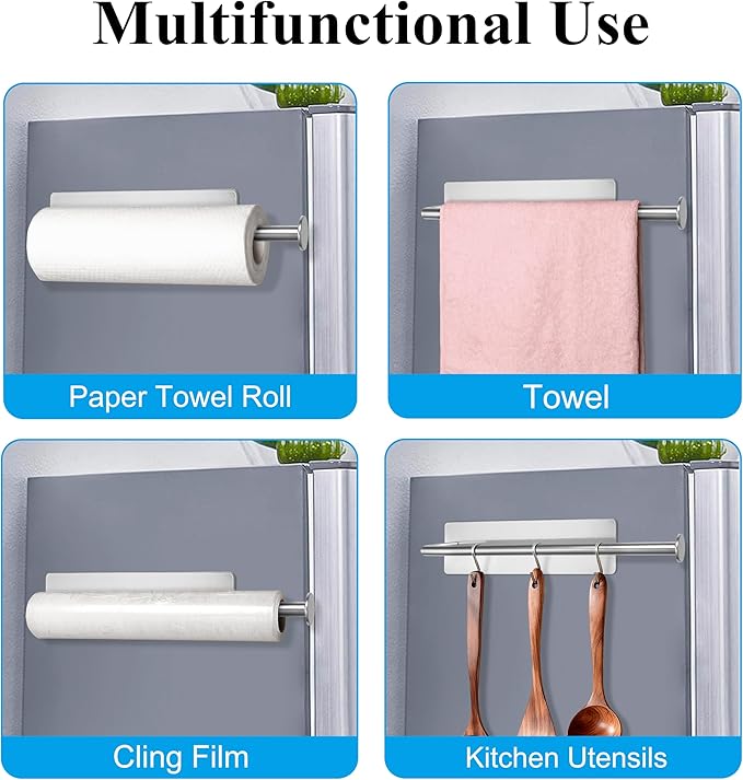 RedCall 2 Pack Magnetic Paper Towel Holder for Fridge, Kitchen Towel Holder for Refrigerator/BBQ Grills/Griddles Toolbox/RV,Powerful Magnetic Towel Bar,Kitchen Bathroom Organizers and Storage