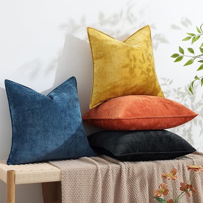 decorUhome Spring Couch Euro Sham Throw Pillow Covers 26x26 Set of 2, Decorative Soft Velvet Modern Cozy Chenille Pillow Cases with Elegant Design for Sofa Bed Living Room Home Decor, Rust