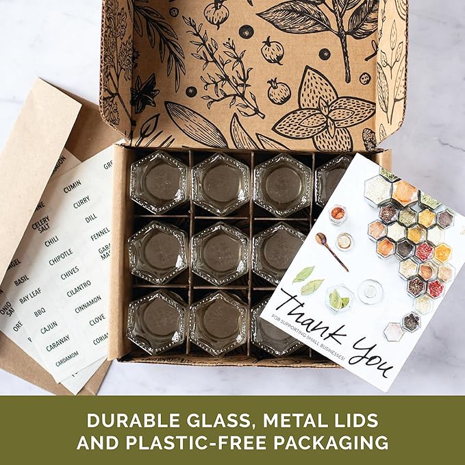 Gneiss Spice Magnetic Jars – Set of 24 Small Empty Glass Spice Jars (1.75 oz) with Magnetic Lids & Labels | Fridge-Mount Hanging Spice Rack | Refillable Kitchen Organizer