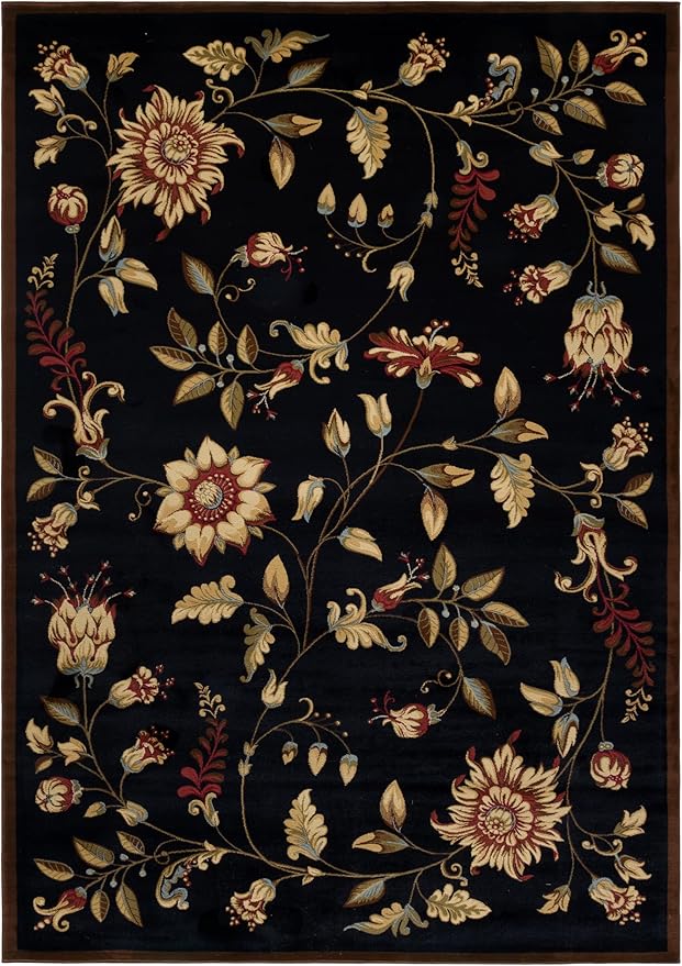 SAFAVIEH Lyndhurst Collection Area Rug - 6'7" x 9'6", Black & Multi, Traditional Floral Design, Non-Shedding & Easy Care, Ideal for High Traffic Areas in Living Room, Bedroom (LNH552-9091)