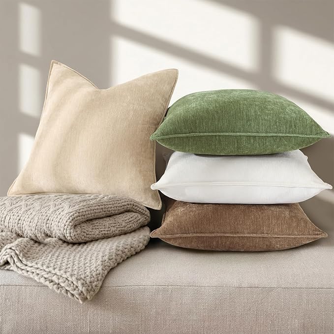 decorUhome Spring Couch Euro Sham Throw Pillow Covers 24x24 Set of 2, Decorative Soft Velvet Modern Cozy Chenille Pillow Cases with Elegant Design for Sofa Bed Living Room Home Decor, Brown