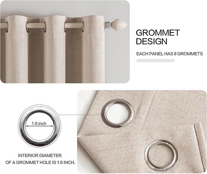 MIULEE 100% Blackout Linen Textured Curtains for Bedroom 112 Inches Extra Long Thermal Insulated Natural Beige Grommet Room Darkening Curtains & Drapes Luxury for Living Room Nursery (2 Panels)