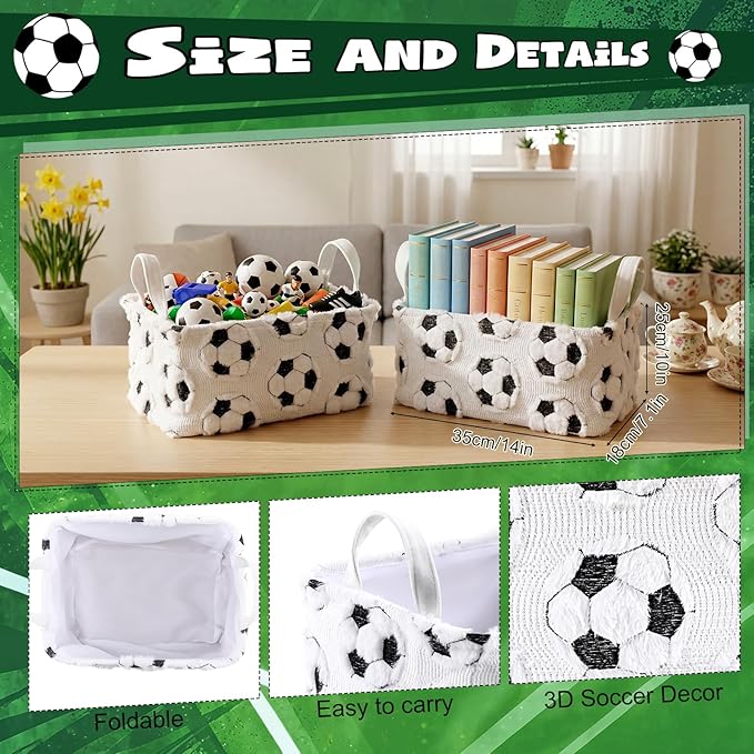 2 Pcs White Soccer Storage Baskets for Shelves 14x10 Inch Easter Basket Soccer Laundry Foldable Fluffy Storage Bin with Handle Home Decor Closet Organizer for Countertop Tabletop Car
