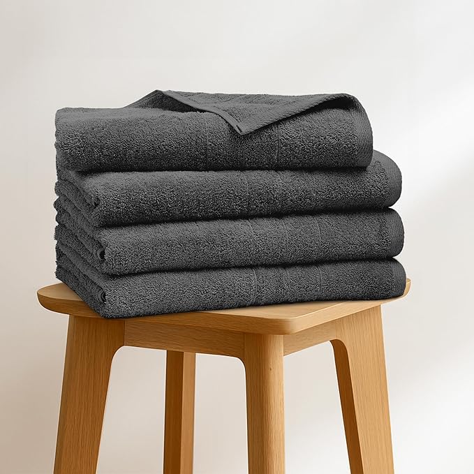 Bath Towels Set of 4 – 100% Cotton Dark Grey Extra Large Towels for Bathroom, Spa Use (55x28 in) – Super Soft and Quick Dry Large Bath Sheets for Adults