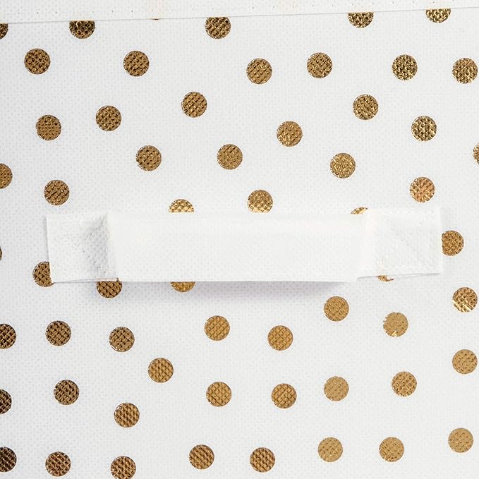 DII Non Woven Polyester Storage Bin, Polka Dot, White & Gold, Small Set of 4