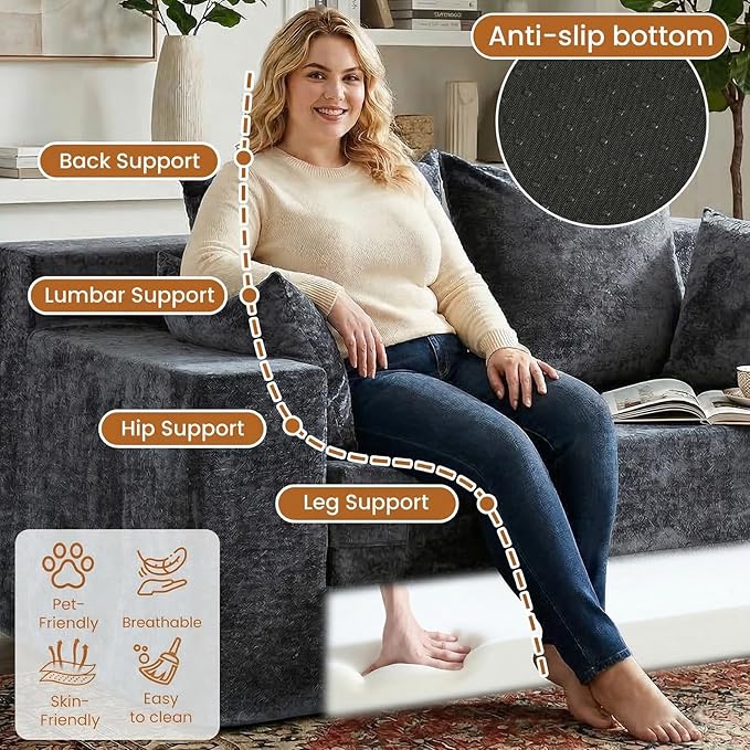 Convertible Sofa Bed, 5 in 1 Small Boneless Couch Pull Out Loveseat Sleeper Sofa,Corduroy Futon Couch Folding Mattress with 4 Pillows for Living Room Bedroom Lounge (No Assembly)