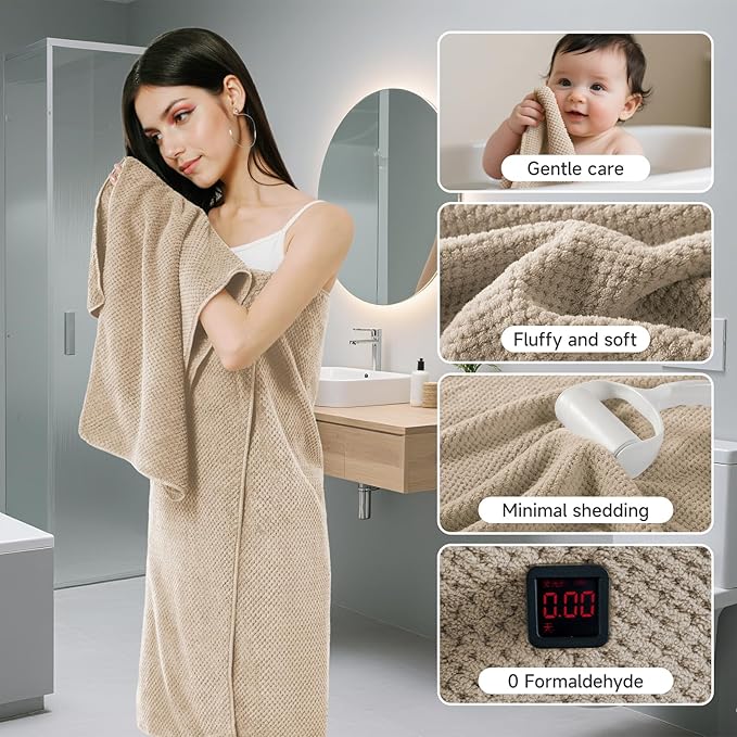 REDKISS 6-Piece Bath Towel Set - 2 Washcloths, 2 Hand Towels, 2 Bath Towels — Ultra-Fiber Coral Fleece, Super Absorbent, No Lint & No Fading — Perfect for Bathroom, Spa, Gym — Family & Adults-Camel