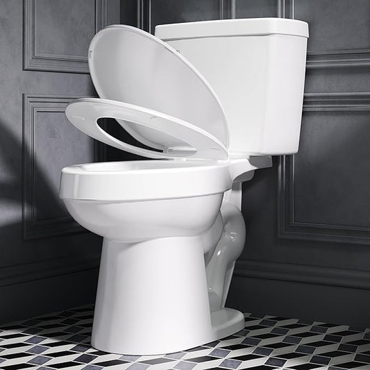 ELLAI Two Piece Elongated Toilets ADA Chair Comfort Height 16.5" Powerful Single Flush 1.28 GPF 12” Rough In with Side Trip Lever, White 28.3"x17.2“x31"