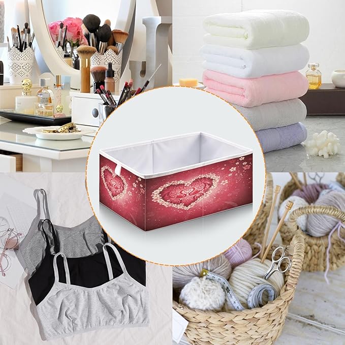 Bolaz Romantic Valentines Day Flowers Closet Organizers Storage Cubes Storage Bins Shelf Baskets Containers for Home Room Office,Rectangle