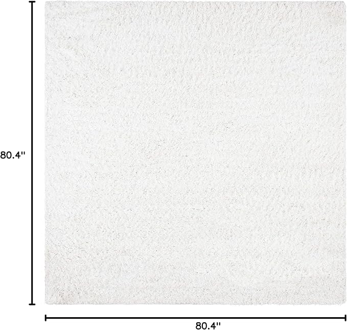 SAFAVIEH August Shag Collection Area Rug - 6'7" Square, White, Solid Design, Non-Shedding & Easy Care, 1.5-inch Thick Ideal for High Traffic Areas in Living Room, Bedroom (AUG200A)