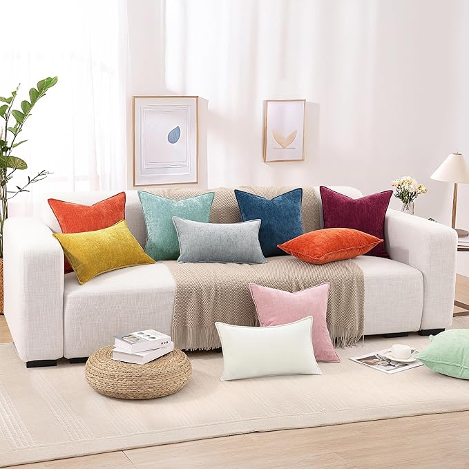 decorUhome Spring Couch Throw Pillow Covers 18x18 Set of 2, Decorative Soft Velvet Modern Cozy Chenille Pillow Cases with Elegant Design for Sofa Bed Living Room Home Decor, Poseidon
