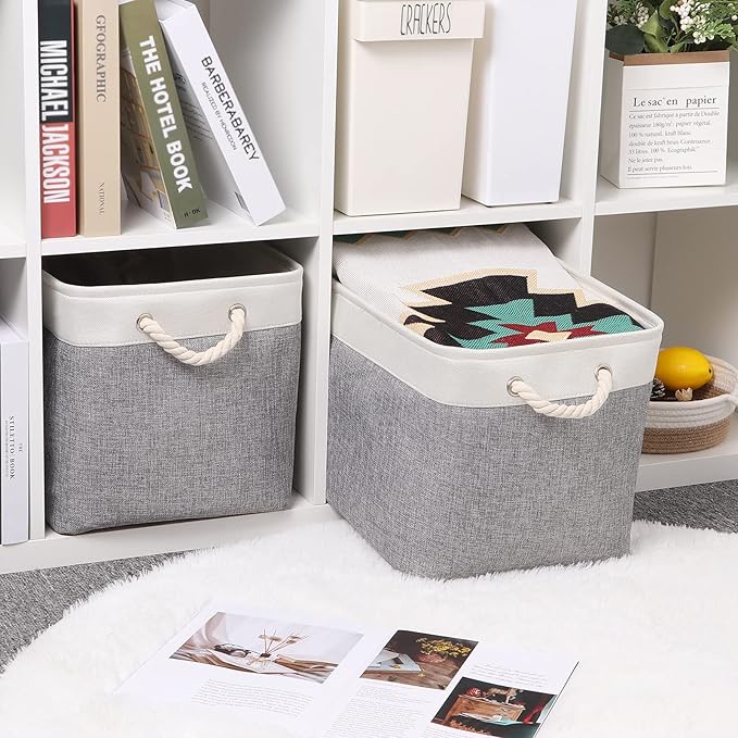 Large Fabric Storage Baskets Set of 2 - Premium Organizer Bins with Metal Frame