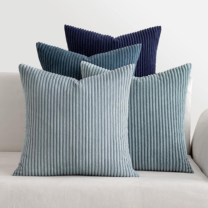 MIULEE Boho Farmhouse Throw Pillow Covers 16x16 Inch Set of 4 Western Neutral Decorative Cushion Covers Soft Modern Coastal Corduroy Spring Decor for Couch Bed Sofa Living Room Dark Blue Navy Series