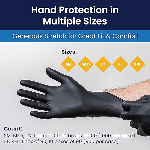 Adenna Dark Light Bulk Disposable Nitrile Gloves – 9 Mil, Heavy Duty Work Rubber Glove with Textured Grip, Non-Latex & Powder Free, Case of 1000, Large, Black