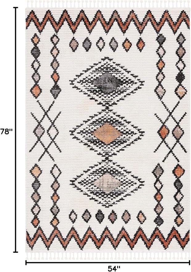 SAFAVIEH Tassels Collection Accent Rug - 4'5" x 6'5", Ivory & Orange, Modern Boho Rustic Design, Non-Shedding & Easy Care, Ideal for High Traffic Areas in Entryway, Living Room, Bedroom (MRT105A)