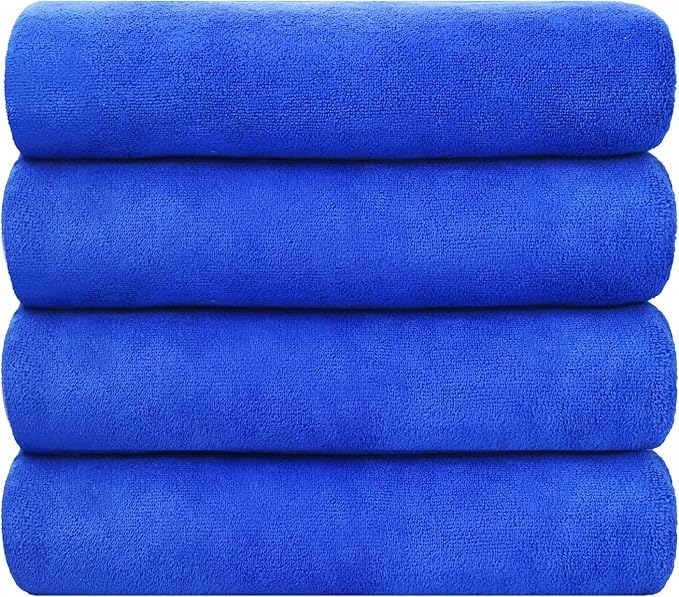 Microfiber Bath Towels, Extra Large Bathroom Towel Set, Pack of 4, 30" x 60" - Soft and Absorbent Towel for Hair, Swimming, Fitness, Sport, Yoga, Dark Blue