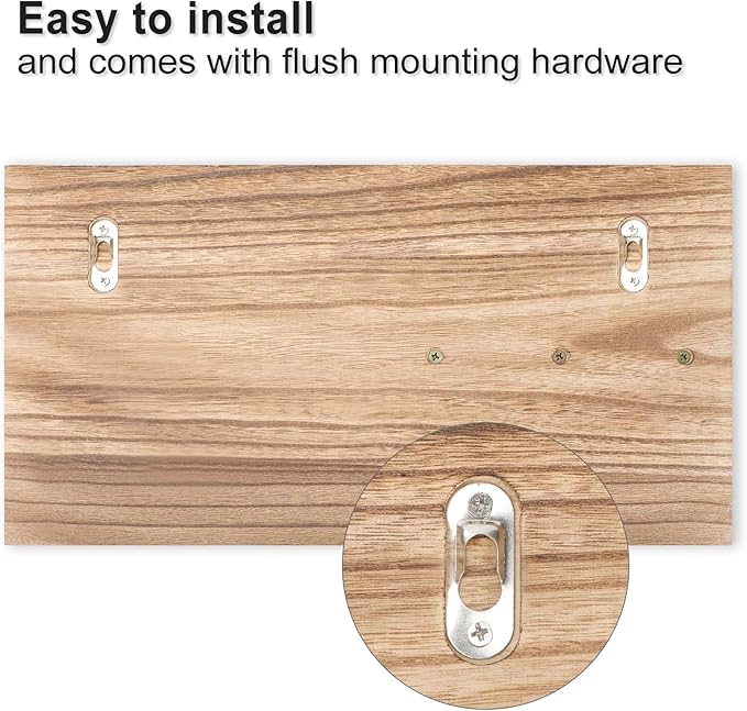 Mail Organizer for Wall Mount – Key Holder with Shelf Includes Letter Holder and Hooks for Coats, Dog Leashes – Rustic Wood with Flush Mounting Hardware (16.5” x 8.7” x 3.5”) (Wood)