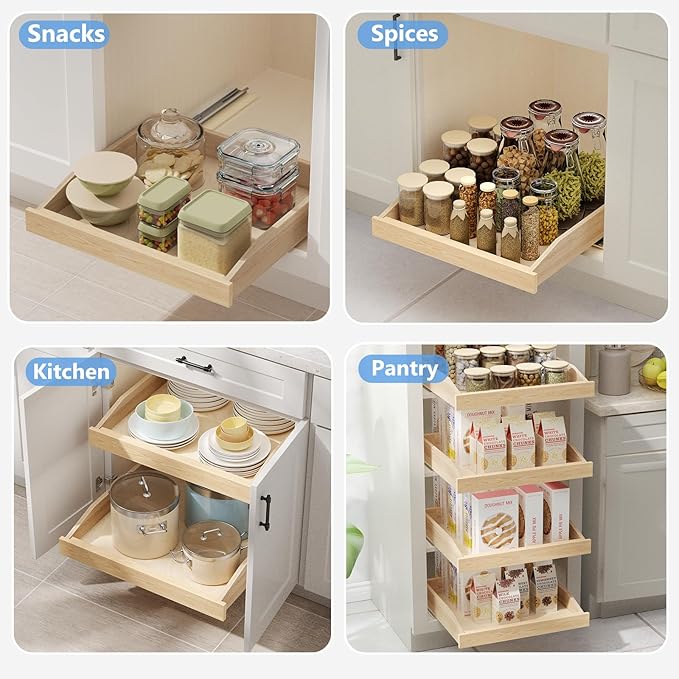 ROOMTEC Pull Out Cabinet Organizer with Soft Close, 16-1/2" W x 21" D, Pull Out Cabinet Drawer for Kitchen cabinets, Pull Out Cabinet Shelf, Finished, Bottom Assembly
