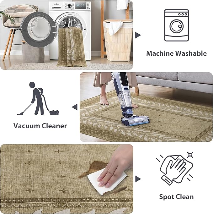 NICETOWN 2x6 Runner Rug for Kitchen and Hallway, Natural Machine Washable Thin Non-Slip Kitchen Runner Rug Soft Foldable Indoor Mat for Bathroom Laundry Room
