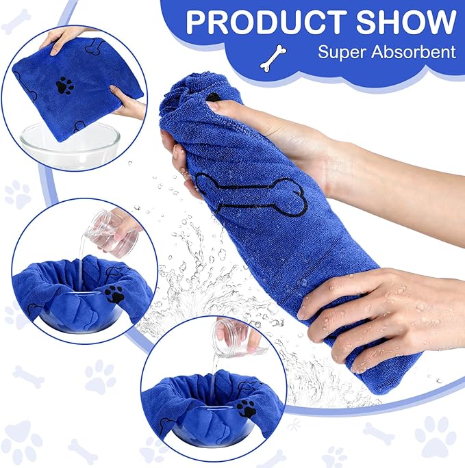 8 Pcs Dog Towels for Drying Dogs Cats Pet Towels Bulk Puppy Microfiber Quick Drying Paw Bath Bathing Supplies Absorbent for Medium Pets(Dark Blue,40 x 24 Inch)