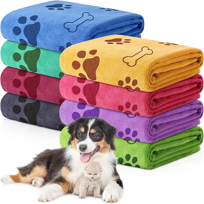 8 Pcs Dog Towels for Drying Dogs Cats Pet Towels Bulk Puppy Microfiber Quick Drying Paw Bath Bathing Supplies Absorbent for Medium Pets(Colorful,40 x 24 Inch)