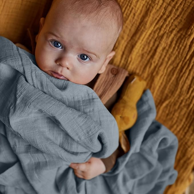 Baby Swaddle – Organic Cotton Muslin Baby Swaddles for Newborns 47” x 47” 2-Pack (Fog/Tradewinds)