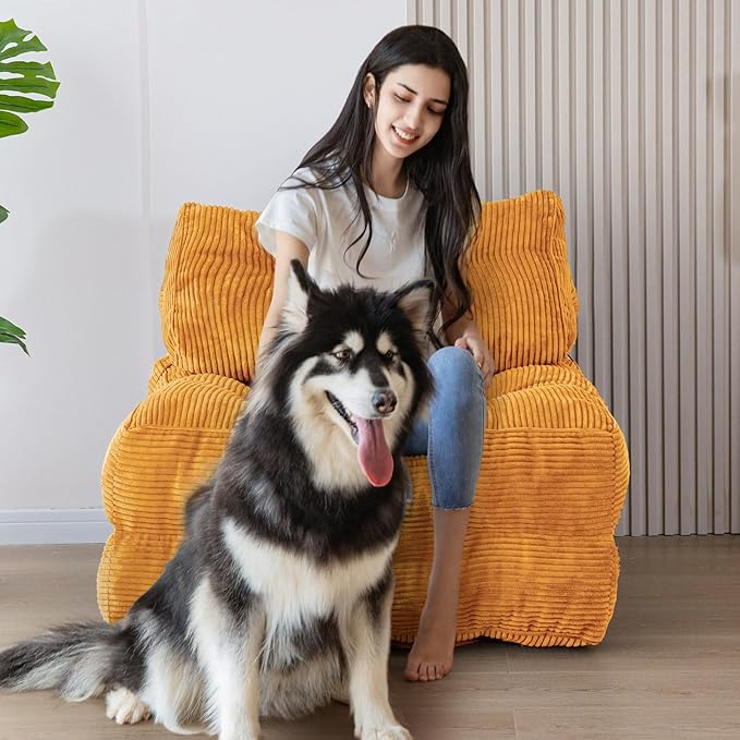 MAXYOYO Folding Sofa Bed, Convertible Sleeper Chair with Pillow Foldable Mattress with Back Support, Portable Fold Out Chair Bed Comfy Floor Sofa Lounge for Living Room Bedroom, Orange, Single