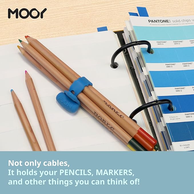 MOOY CLINGMAN Cable Organizer, Cable Management Cable Ties, Reusable, Silicone Rubber, Set of 3, Colorful, Super Stretchable, Never Get Lost, (Dusk Blue)