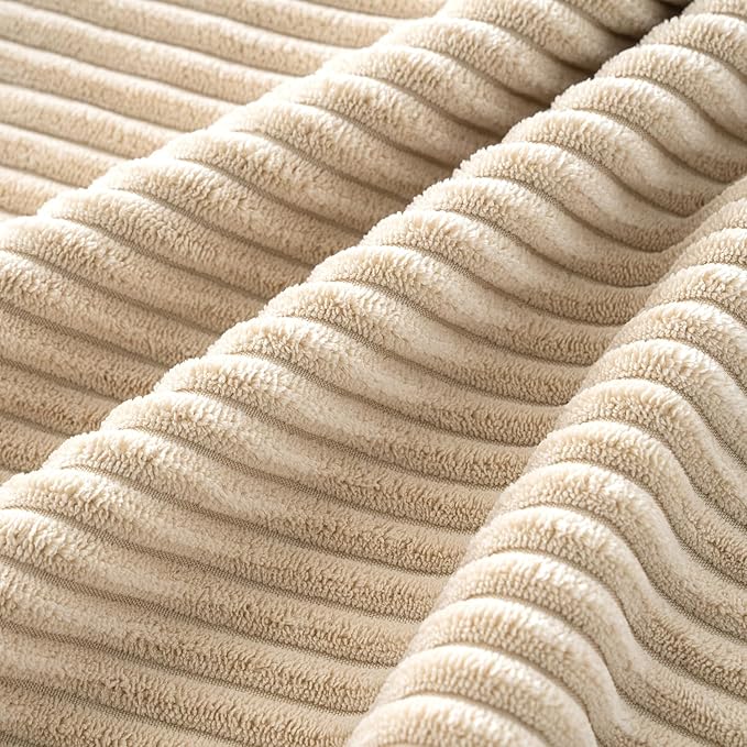 Boho Throw Pillow Covers 18x18 Set of 4 - Beige Corduroy Cushion Covers