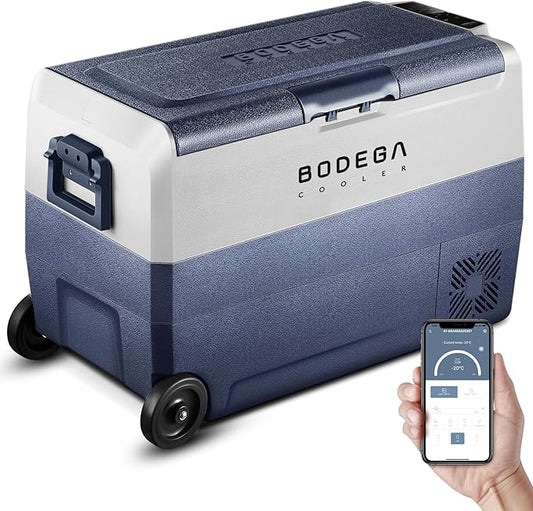 BODEGA BODEGACOOLER 12 Volt Car Refrigerator,64 Quart Portable Fridge Cooler APP Control,-4℉-68℉ 60L Dual Zone Car Freezer Cooler, 12/24V DC and 100-240V AC for Camping,Travel,RV,Boat,Van,Road Trip